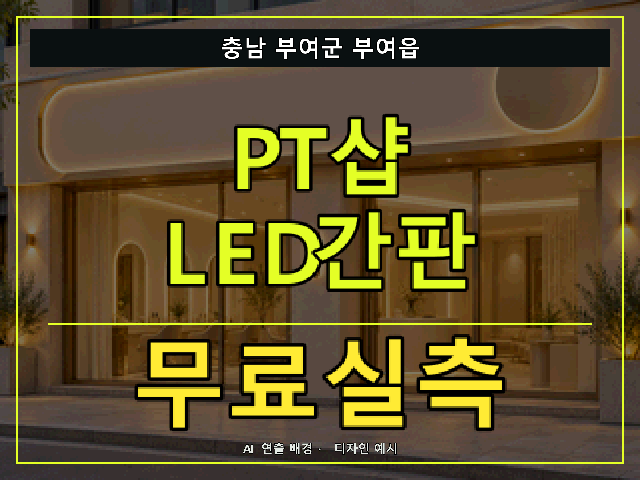 충남 부여군 부여읍 PT샵 LED간판 무료실측 안내 썸네일 · AI 연출 배경