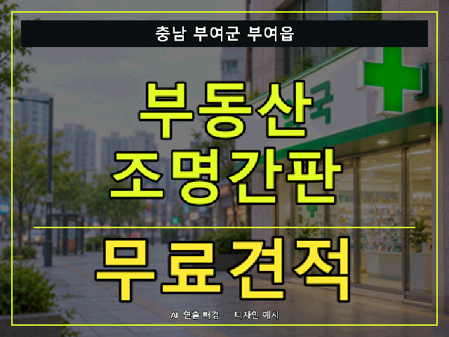 충남 부여군 부여읍 부동산 조명간판 무료견적 안내 썸네일 · AI 연출 배경