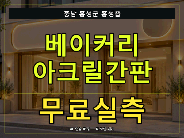 충남 홍성군 홍성읍 베이커리 아크릴간판 무료실측 안내 썸네일 · AI 연출 배경