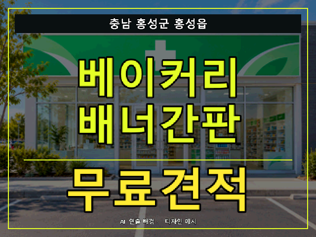 충남 홍성군 홍성읍 베이커리 배너간판 무료견적 안내 썸네일 · AI 연출 배경