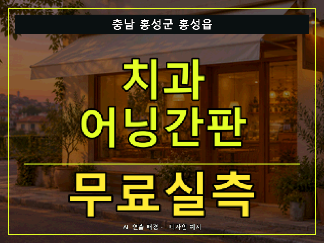 충남 홍성군 홍성읍 치과 어닝간판 무료실측 안내 썸네일 · AI 연출 배경