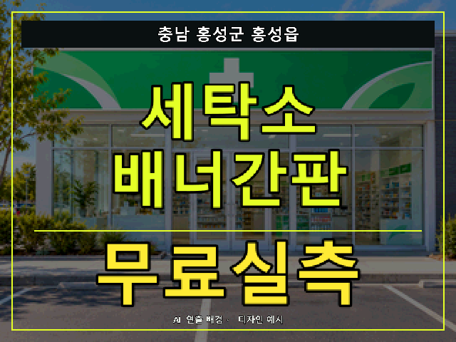 충남 홍성군 홍성읍 세탁소 배너간판 무료실측 안내 썸네일 · AI 연출 배경