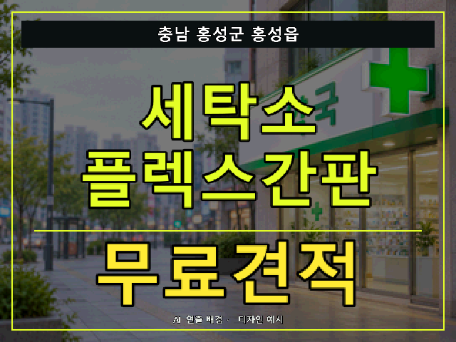 충남 홍성군 홍성읍 세탁소 플렉스간판 무료견적 안내 썸네일 · AI 연출 배경