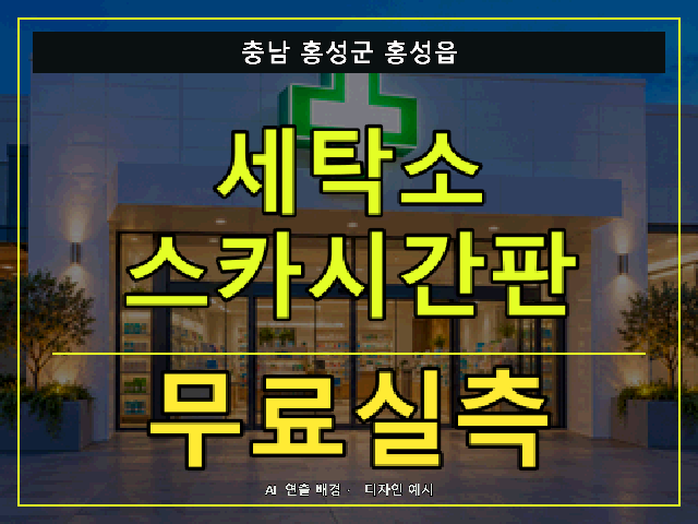 충남 홍성군 홍성읍 세탁소 스카시간판 무료실측 안내 썸네일 · AI 연출 배경