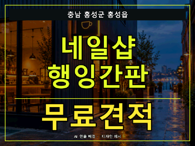충남 홍성군 홍성읍 네일샵 행잉간판 무료견적 안내 썸네일 · AI 연출 배경
