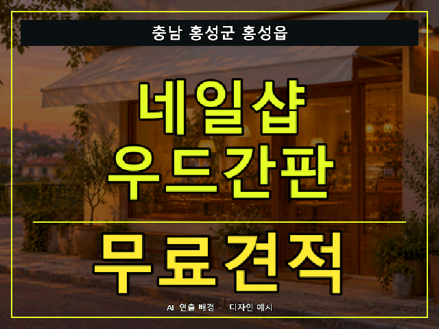 충남 홍성군 홍성읍 네일샵 우드간판 무료견적 안내 썸네일 · AI 연출 배경