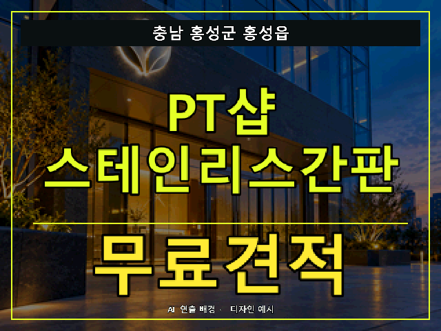 충남 홍성군 홍성읍 PT샵 스테인리스간판 무료견적 안내 썸네일 · AI 연출 배경