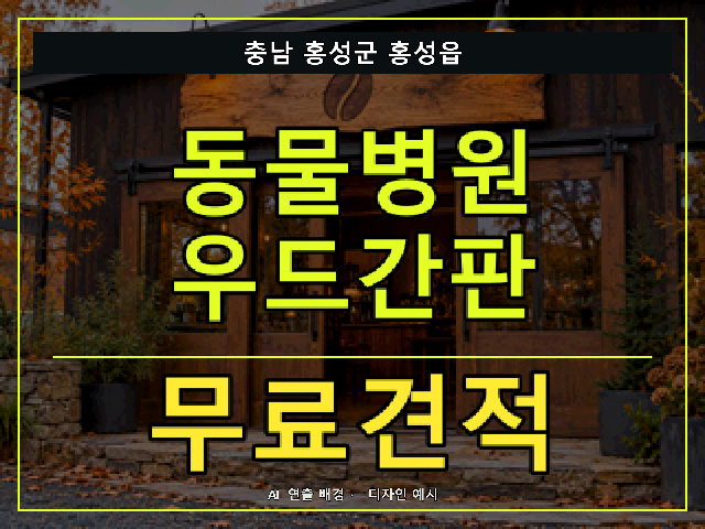 충남 홍성군 홍성읍 동물병원 우드간판 무료견적 안내 썸네일 · AI 연출 배경