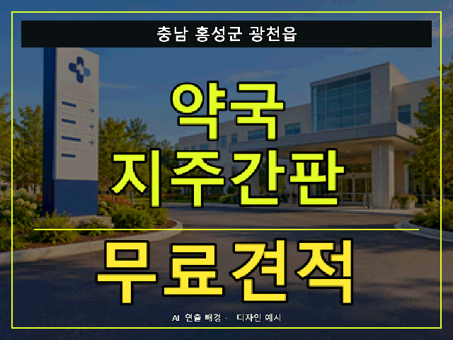 충남 홍성군 광천읍 약국 지주간판 무료견적 안내 썸네일 · AI 연출 배경