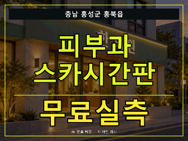 충남 홍성군 홍북읍 피부과 스카시간판 무료실측 안내 썸네일 · AI 연출 배경
