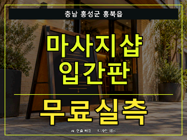 충남 홍성군 홍북읍 마사지샵 입간판 무료실측 안내 썸네일 · AI 연출 배경