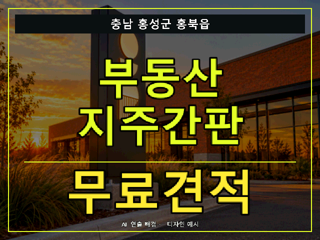 충남 홍성군 홍북읍 부동산 지주간판 무료견적 안내 썸네일 · AI 연출 배경