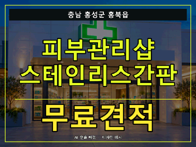 충남 홍성군 홍북읍 피부관리샵 스테인리스간판 무료견적 안내 썸네일 · AI 연출 배경