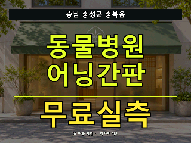 충남 홍성군 홍북읍 동물병원 어닝간판 무료실측 안내 썸네일 · AI 연출 배경
