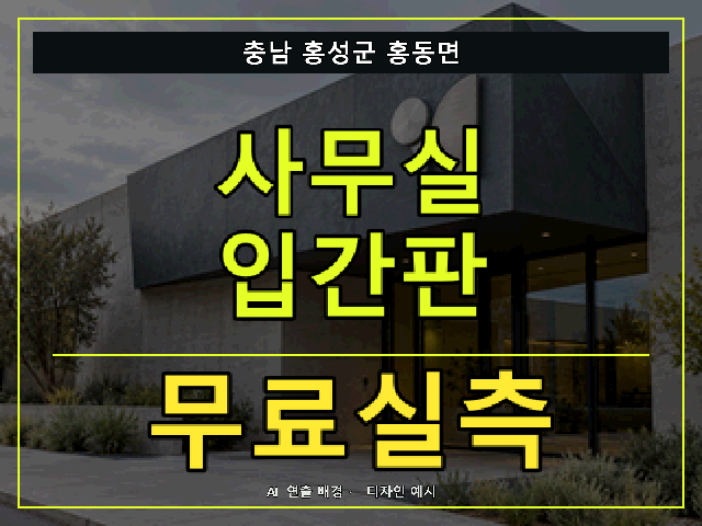 충남 홍성군 홍동면 사무실 입간판 무료실측 안내 썸네일 · AI 연출 배경