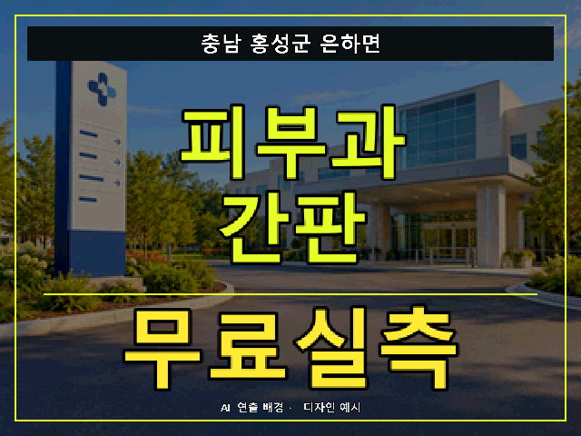 충남 홍성군 은하면 피부과 간판 무료실측 안내 썸네일 · AI 연출 배경