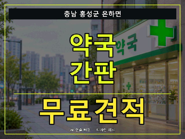 충남 홍성군 은하면 약국 간판 무료견적 안내 썸네일 · AI 연출 배경