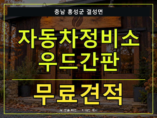 충남 홍성군 결성면 자동차정비소 우드간판 무료견적 안내 썸네일 · AI 연출 배경