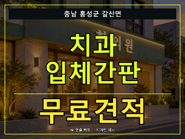 충남 홍성군 갈산면 치과 입체간판 무료견적 안내 썸네일 · AI 연출 배경