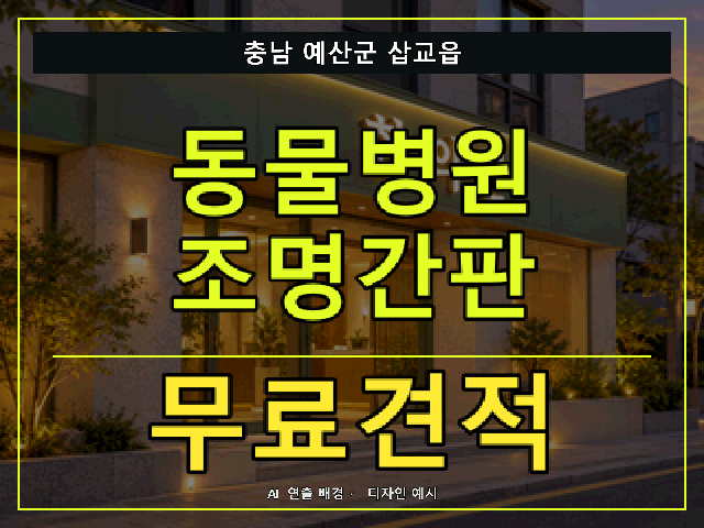 충남 예산군 삽교읍 동물병원 조명간판 무료견적 안내 썸네일 · AI 연출 배경