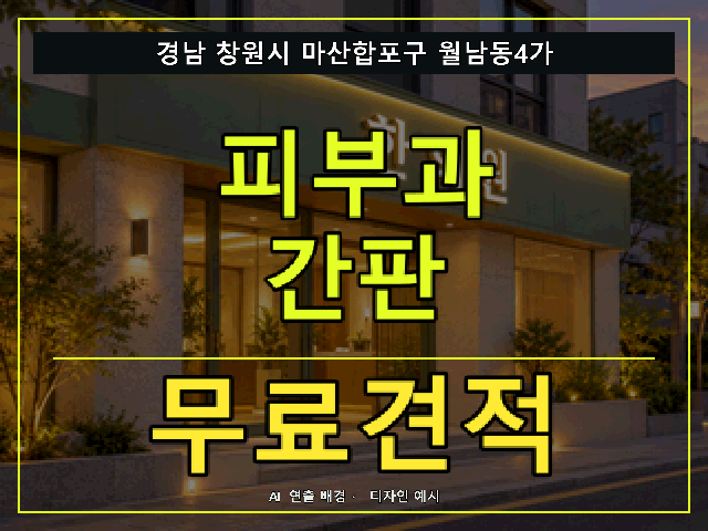 경남 창원시 마산합포구 월남동4가 피부과 간판 무료견적 안내 썸네일 · AI 연출 배경