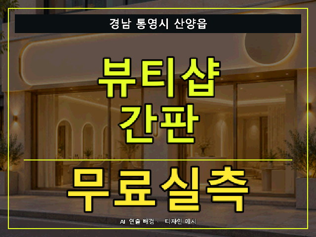 경남 통영시 산양읍 뷰티샵 간판 무료실측 안내 썸네일 · AI 연출 배경