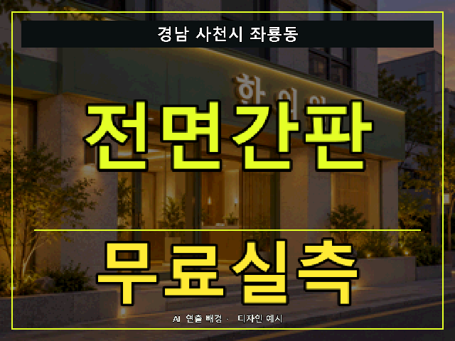 경남 사천시 좌룡동 전면간판 무료실측 안내 썸네일 · AI 연출 배경