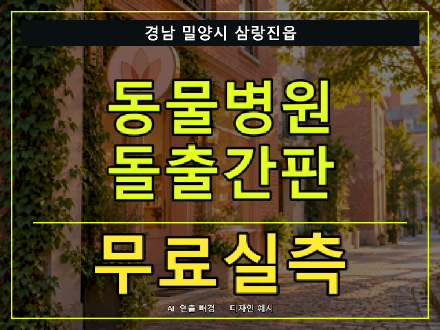 경남 밀양시 삼랑진읍 동물병원 돌출간판 무료실측 안내 썸네일 · AI 연출 배경