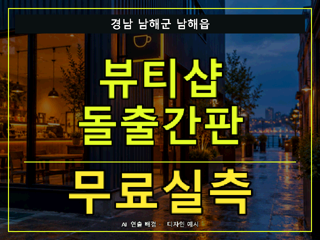 경남 남해군 남해읍 뷰티샵 돌출간판 무료실측 안내 썸네일 · AI 연출 배경