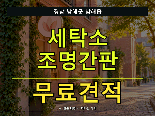 경남 남해군 남해읍 세탁소 조명간판 무료견적 안내 썸네일 · AI 연출 배경