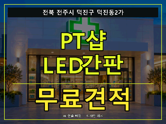 전북 전주시 덕진구 덕진동2가 PT샵 LED간판 무료견적 안내 썸네일 · AI 연출 배경