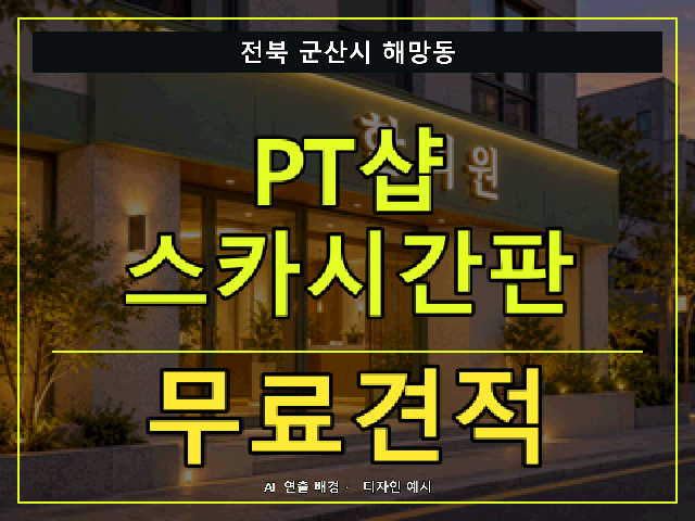 전북 군산시 해망동 PT샵 스카시간판 무료견적 안내 썸네일 · AI 연출 배경
