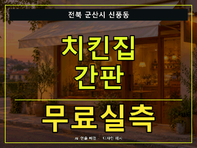 전북 군산시 신풍동 치킨집 간판 무료실측 안내 썸네일 · AI 연출 배경