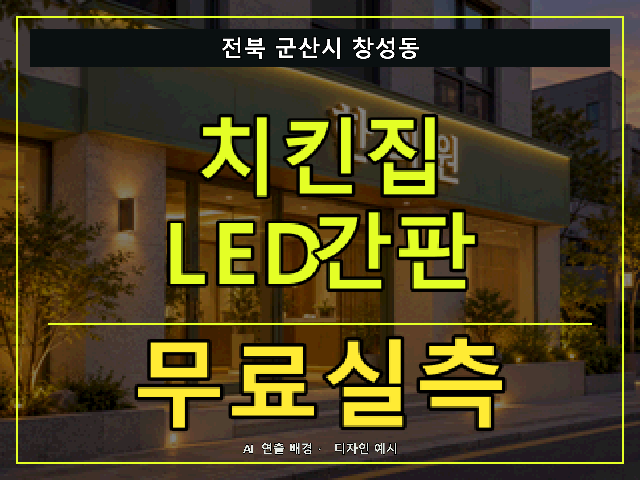 전북 군산시 창성동 치킨집 LED간판 무료실측 안내 썸네일 · AI 연출 배경