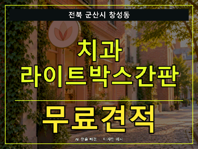 전북 군산시 창성동 치과 라이트박스간판 무료견적 안내 썸네일 · AI 연출 배경