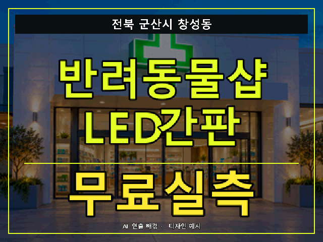 전북 군산시 창성동 반려동물샵 LED간판 무료실측 안내 썸네일 · AI 연출 배경