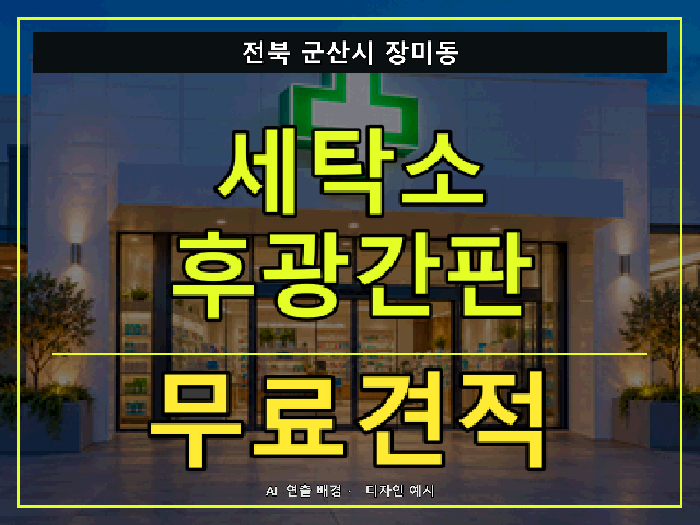 전북 군산시 장미동 세탁소 후광간판 무료견적 안내 썸네일 · AI 연출 배경
