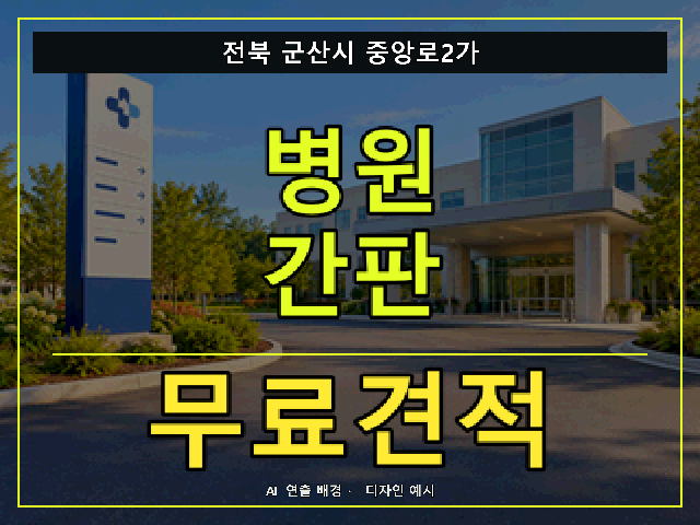 전북 군산시 중앙로2가 병원 간판 무료견적 안내 썸네일 · AI 연출 배경
