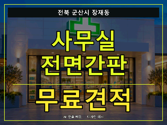 전북 군산시 장재동 사무실 전면간판 무료견적 안내 썸네일 · AI 연출 배경