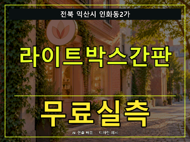 전북 익산시 인화동2가 라이트박스간판 무료실측 안내 썸네일 · AI 연출 배경
