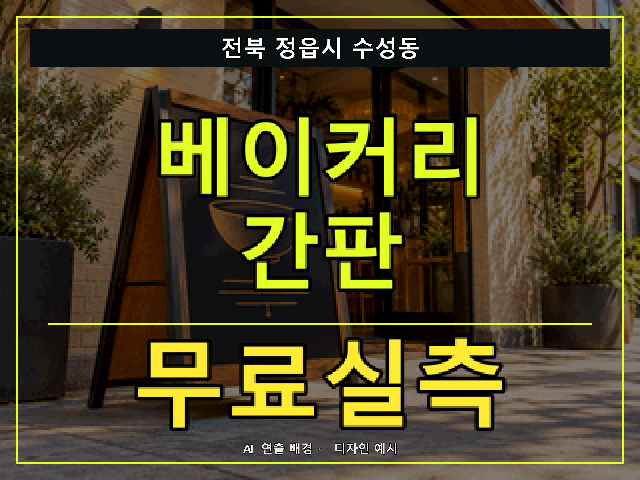 전북 정읍시 수성동 베이커리 간판 무료실측 안내 썸네일 · AI 연출 배경