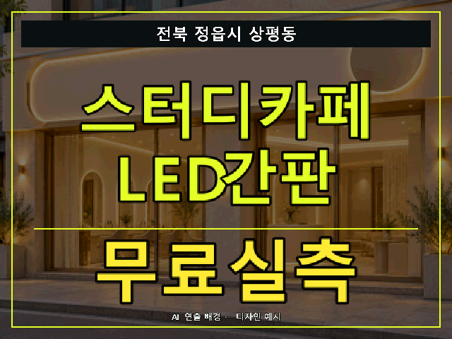 전북 정읍시 상평동 스터디카페 LED간판 무료실측 안내 썸네일 · AI 연출 배경