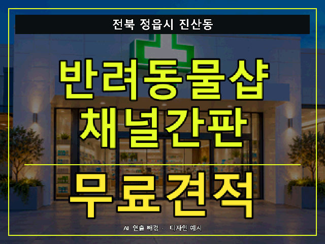 전북 정읍시 진산동 반려동물샵 채널간판 무료견적 안내 썸네일 · AI 연출 배경