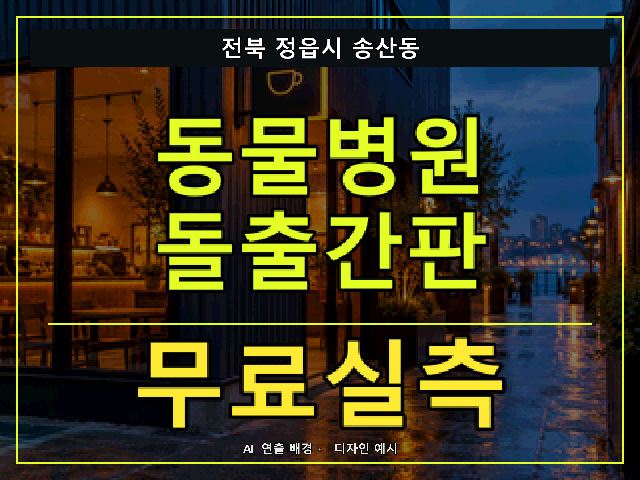 전북 정읍시 송산동 동물병원 돌출간판 무료실측 안내 썸네일 · AI 연출 배경