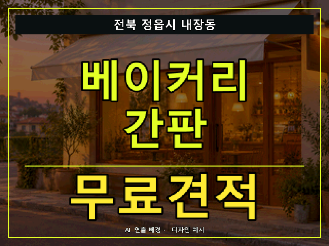 전북 정읍시 내장동 베이커리 간판 무료견적 안내 썸네일 · AI 연출 배경