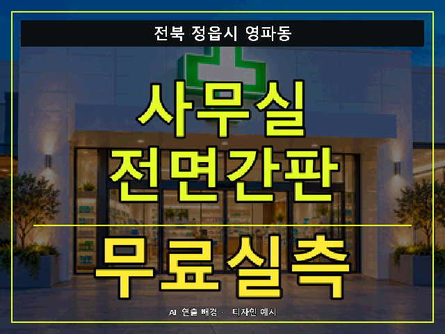 전북 정읍시 영파동 사무실 전면간판 무료실측 안내 썸네일 · AI 연출 배경