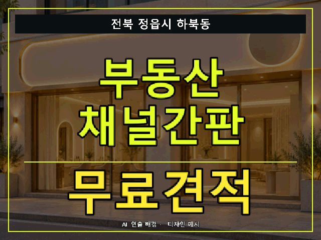 전북 정읍시 하북동 부동산 채널간판 무료견적 안내 썸네일 · AI 연출 배경
