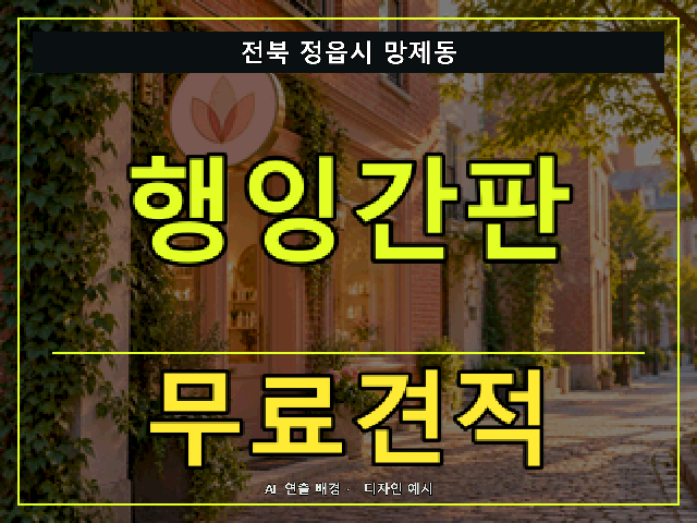 전북 정읍시 망제동 행잉간판 무료견적 안내 썸네일 · AI 연출 배경