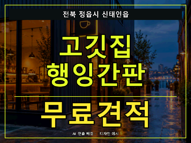 전북 정읍시 신태인읍 고깃집 행잉간판 무료견적 안내 썸네일 · AI 연출 배경