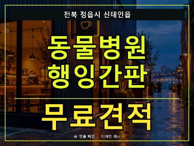 전북 정읍시 신태인읍 동물병원 행잉간판 무료견적 안내 썸네일 · AI 연출 배경